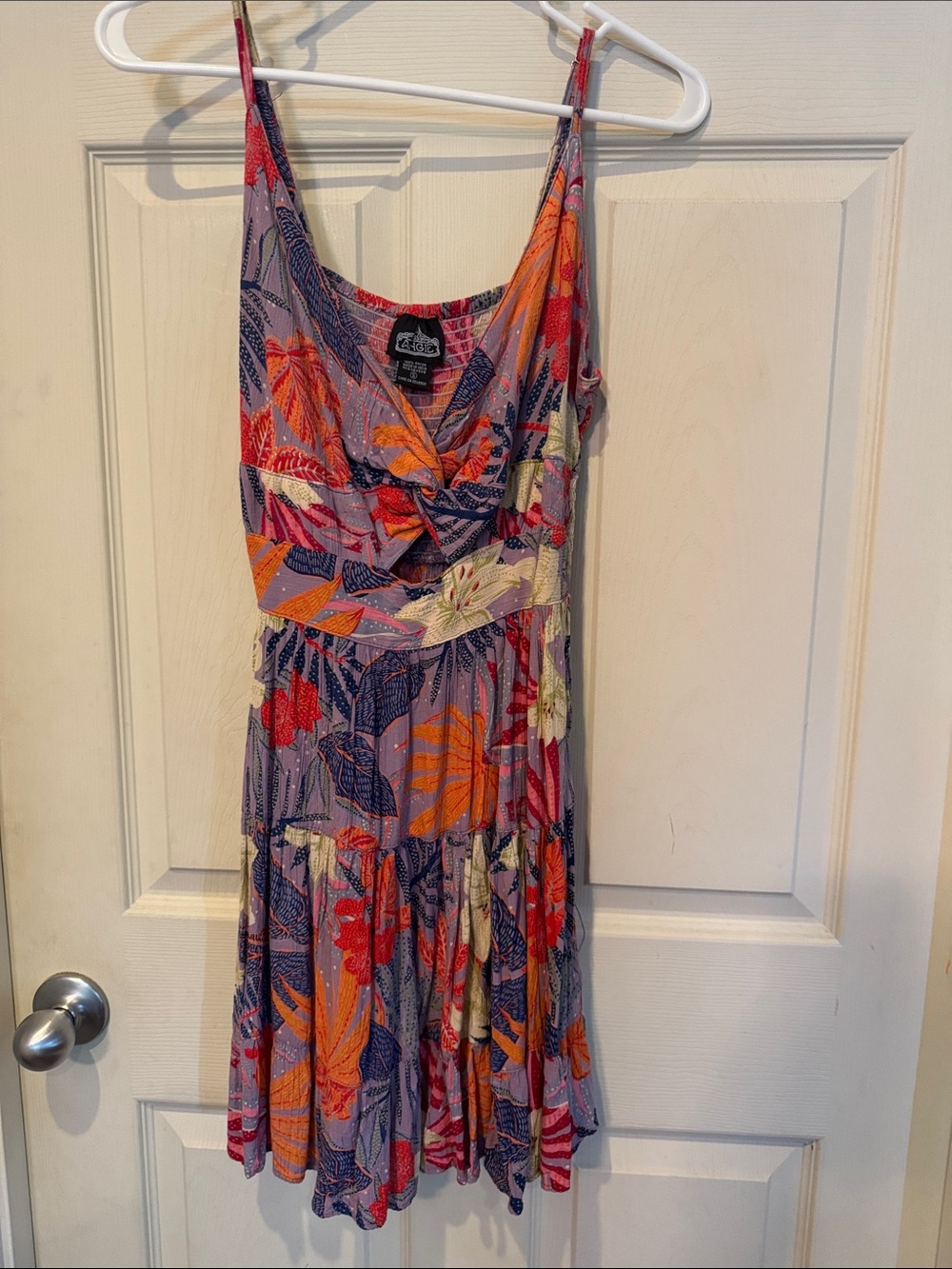 Purple Floral Mini Dress with Orange & Red Leaves